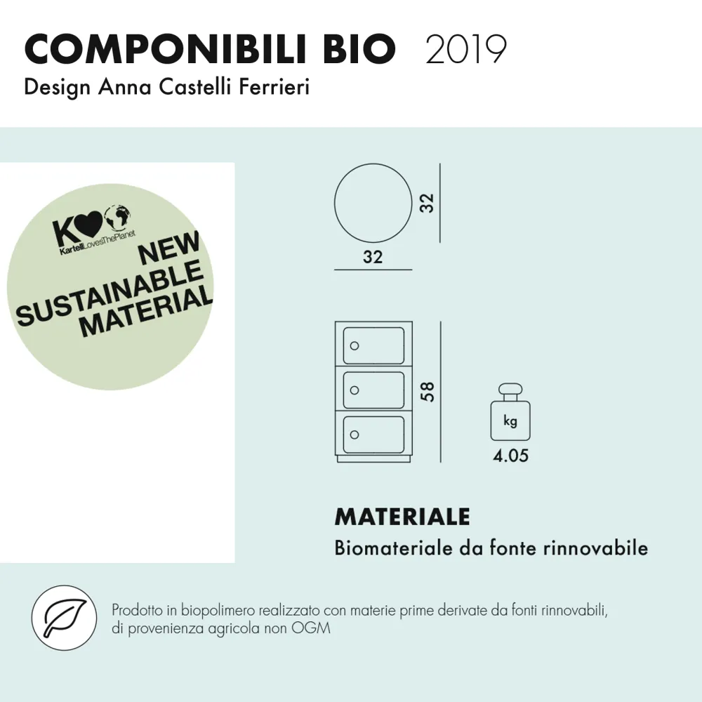 Kartell Componibili Bio 3 Elementi - Colore: Panna