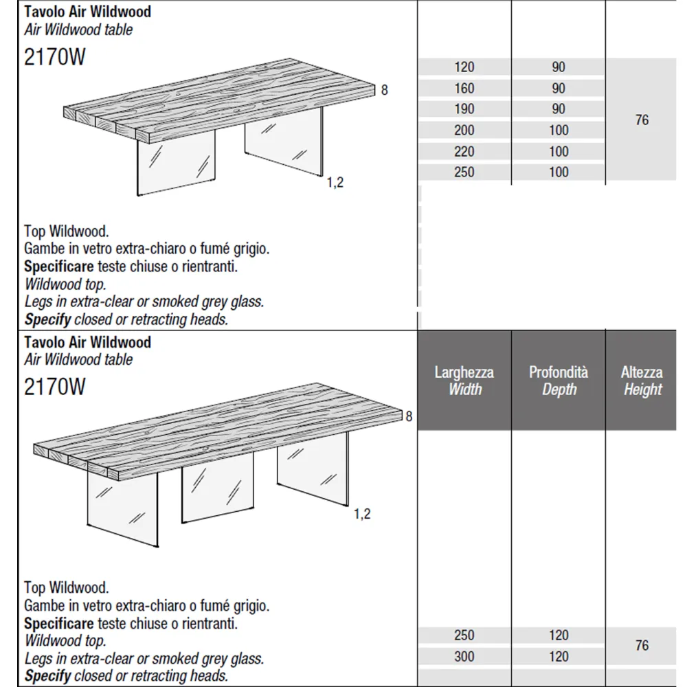 Lago Table Air Wildwood H 76