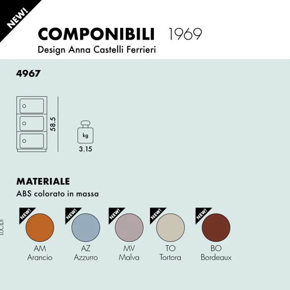 Kartell Componibili Klassische Kommode – 3 Schubladen – Hellblau