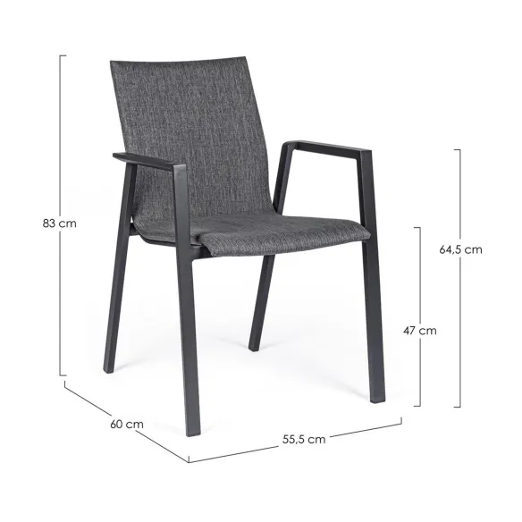 Bizzotto Odeon Sedia con braccioli - Antracite Grigio Scuro JX55