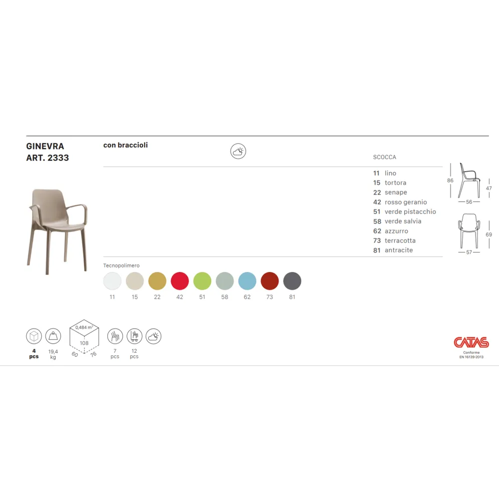 Stuhl mit Armlehnen SCAB Design Ginevra