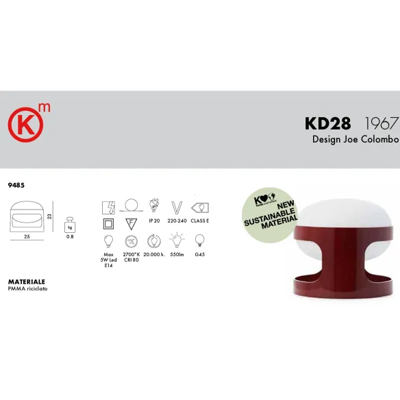 Kartell KD28 Lampe de table - Tourterelle