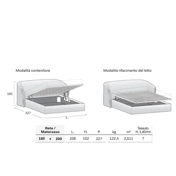 Novamobili Hide Bed with container - 160 x 200 cm - Sky blue