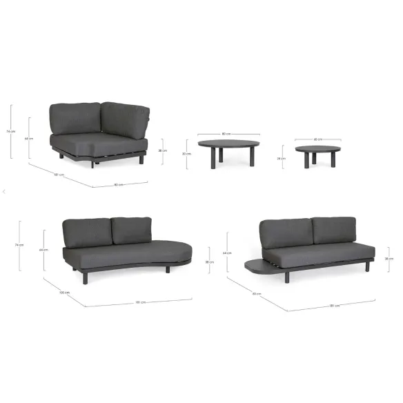 Bizzotto Hercules Corner living room set with coffee table - Anthracite