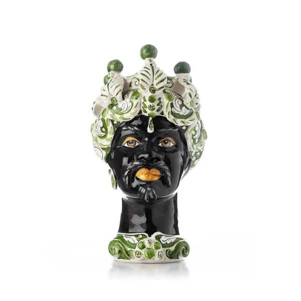 Céramique sicilienne de Caltagirone "Testa di Moro" Man Verus Mod. B Vert et Blanc