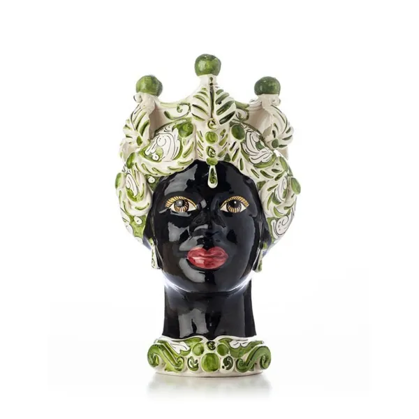 Sicilian Ceramics of Caltagirone "Testa di Moro" Lady Verus Mod. B Green and White