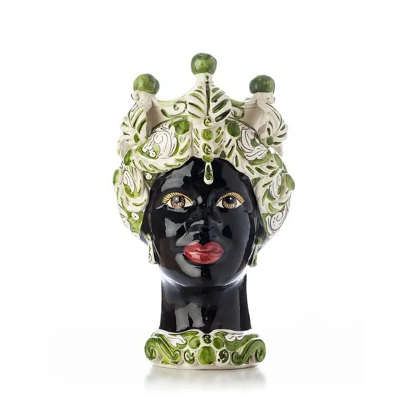 Céramiques siciliennes de Caltagirone "Testa di Moro" Lady Verus Mod. B Vert et Blanc