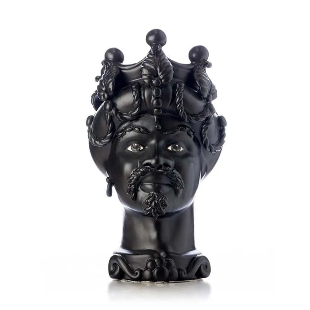 Sicilian Ceramics of Caltagirone "Testa di Moro" Man Verus Black Satin
