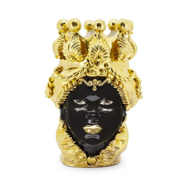 Sizilianische Keramik von Caltagirone "Testa di Moro" Lady Weiß / Schwarzes Gold Verus