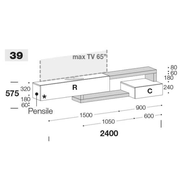 Meuble télévision Sangiacomo Lampo Sp60 39
