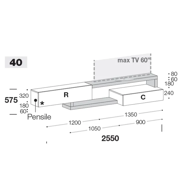 Porta Tv Sangiacomo Lampo Sp60 40