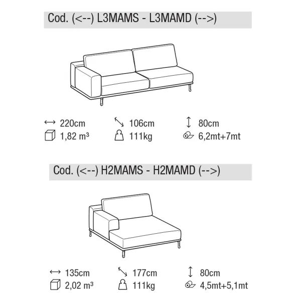Sofa with Chaise Longue Ditre Italia Dalton Low