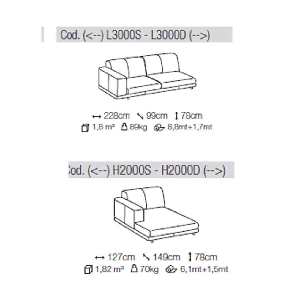 Divano con Chaise Longue Ditre Italia Nevyll High