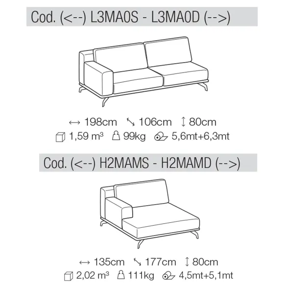 Sofa with Chaise Longue Ditre Italia Dalton