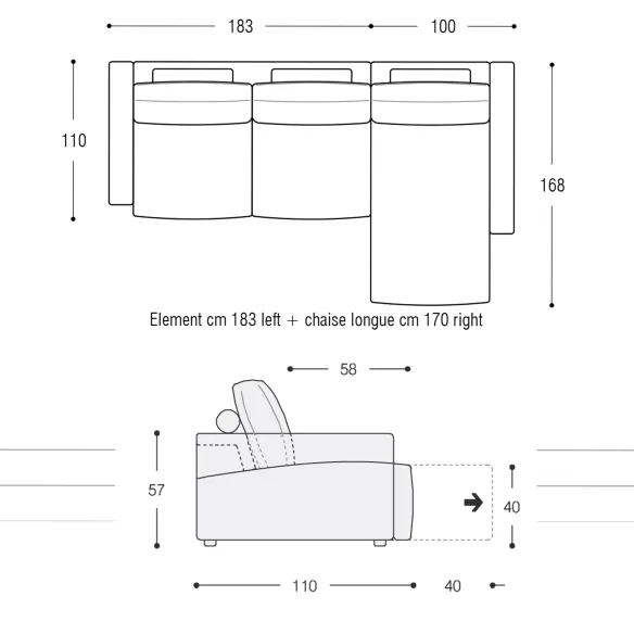 Sofa mit Chaiselongue Flexteam Genius Gold
