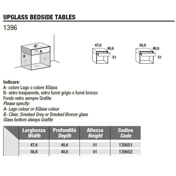 Lago Table de chevet Upglass