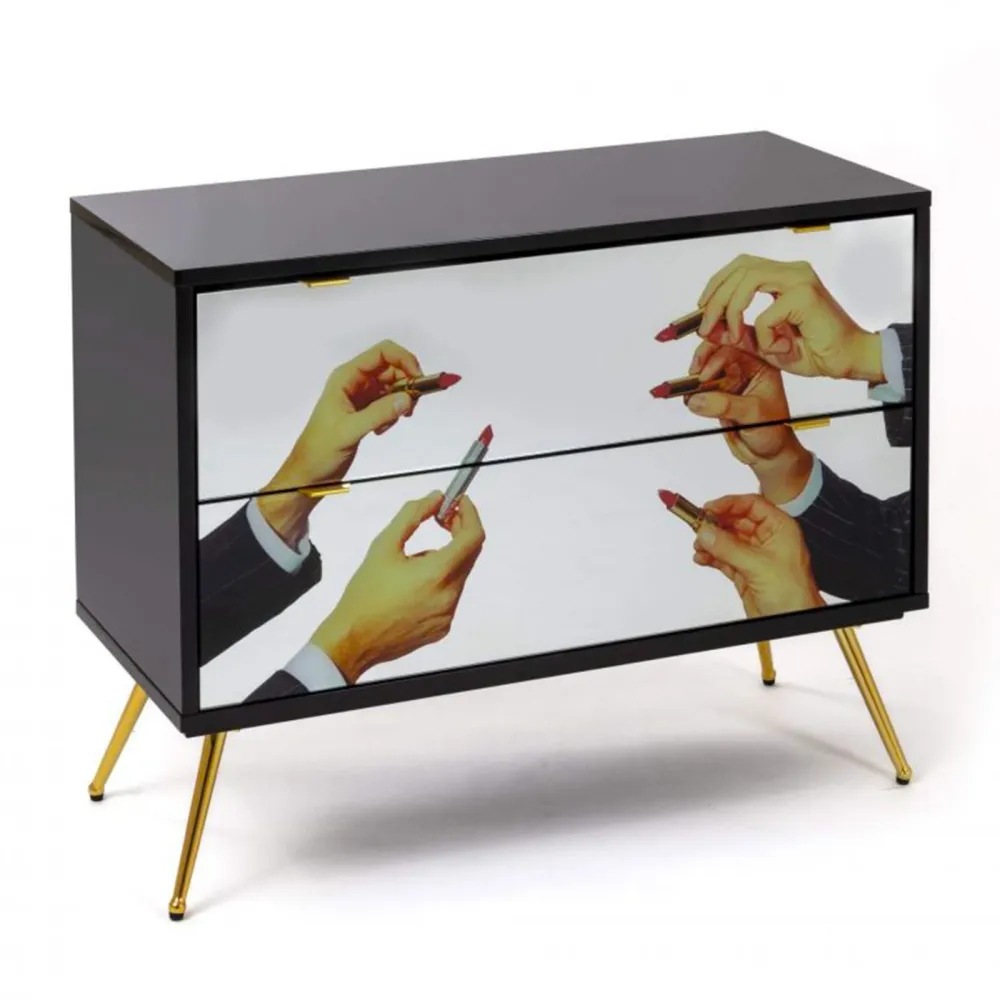 Seletti Cassettiera con 2 cassetti Toiletpaper Lipsticks Black