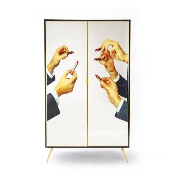 Seletti Wardrobe with mirror doors Toiletpaper Lipsticks Black