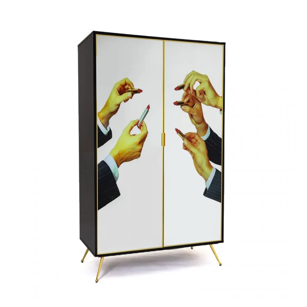 Seletti Armario con puertas de espejo Toiletpaper Lipsticks Black