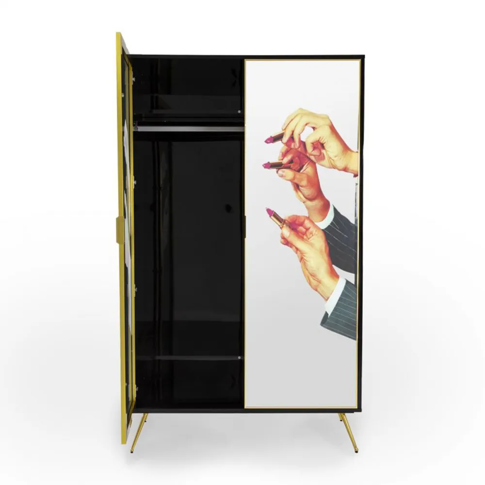 Seletti Wardrobe with mirror doors Toiletpaper Lipsticks Black