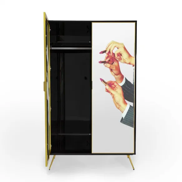 Seletti Kleiderschrank mit Spiegeltüren Toiletpaper Lipsticks Black