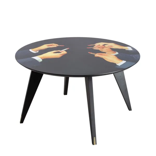 Seletti round wooden Table Toiletpaper Lipsticks Black